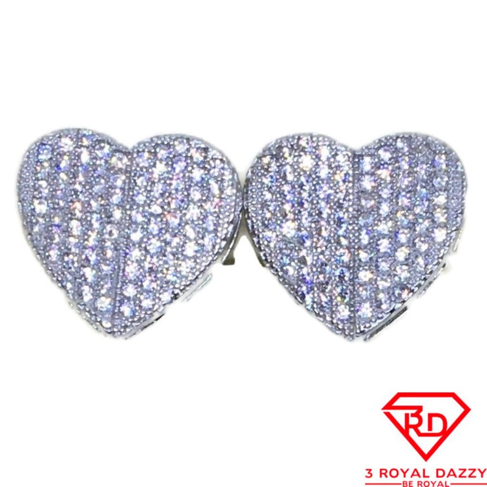 White round CZ Heart Stud Earrings white gold